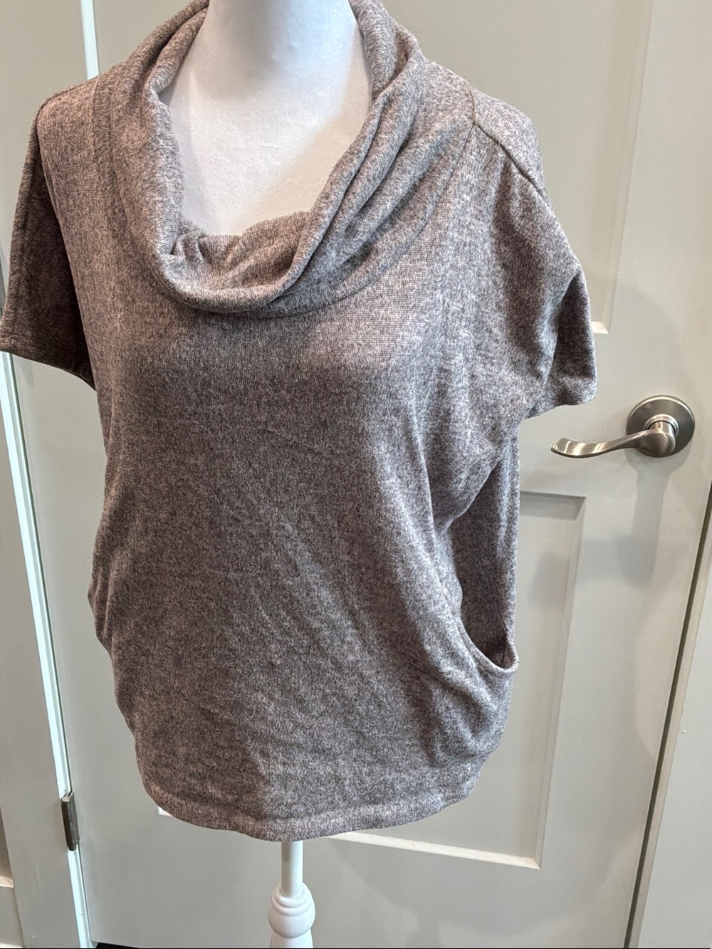 EMBER Large Flow Cowl Neck Heathered Top in Mauve Taupe Pinkish Pockets